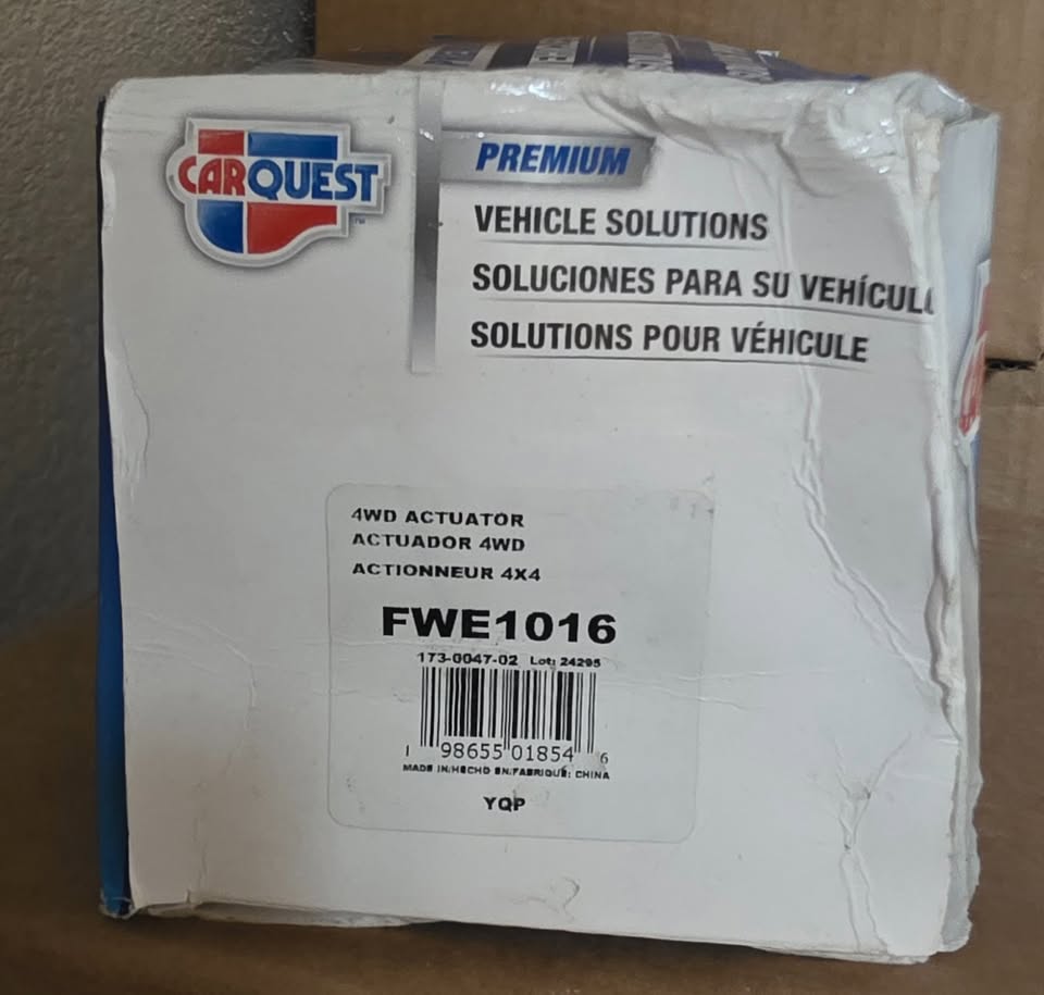 Carquest FWE1016 4WD Actuator box label close-up