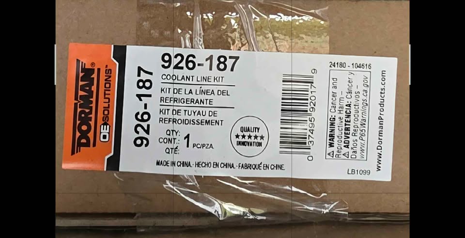 Dorman 926-187 Coolant Line Kit label